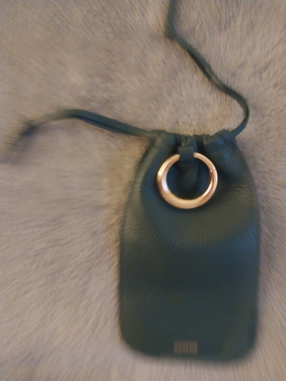 Cuyana Dark Green Pebbled Leather Eyeglass holder with attached key holder. - Picture 2 of 3